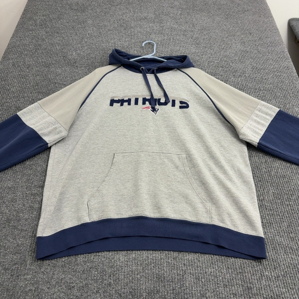 New England Patriots NFL Team Apparel Hoodie Men XL Grey Cotton Colorblock Sport